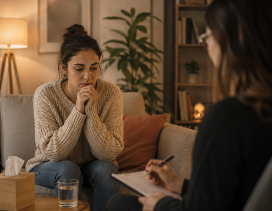 Sessão de intervenção individual num consultório de psicologia
